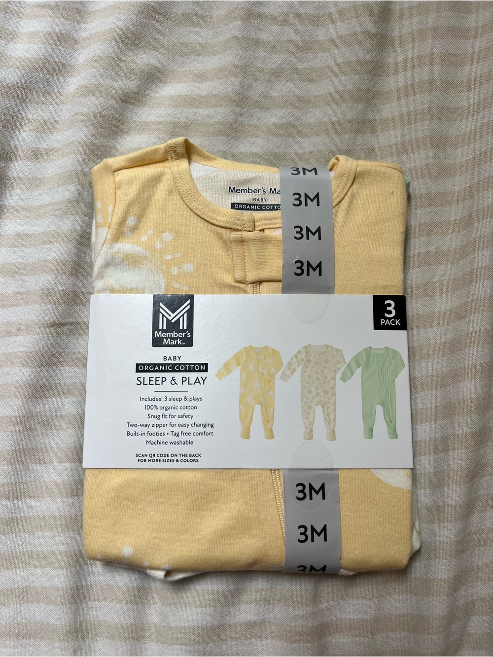 Member's Mark Baby Organic Cotton Sleep & Play 3M Yellow Set- NEW